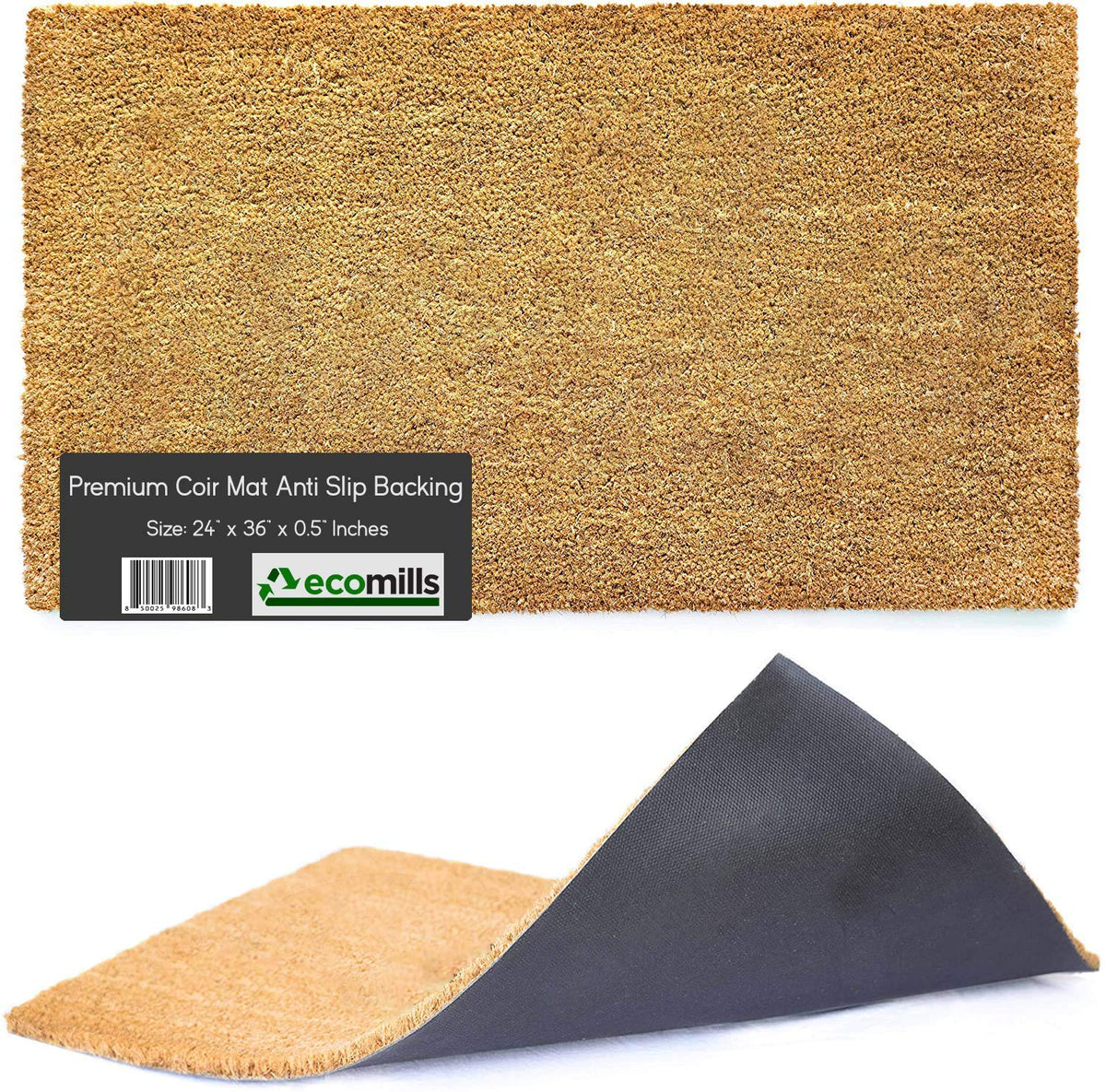 Ecomills Coco Coir Door Mat, 24' x 36' x 0.5', Heavy Duty, Indoor Outdoor, Large Size, Non-Slip Backing, Mats for Entry Ways,