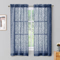 Chyhomenyc Marilyn Navy Blue Sheer Curtains 54 Inch Length For Bedroom, Light Filtering 3D Leaf Clip Jacquard Textured Rod Pocke