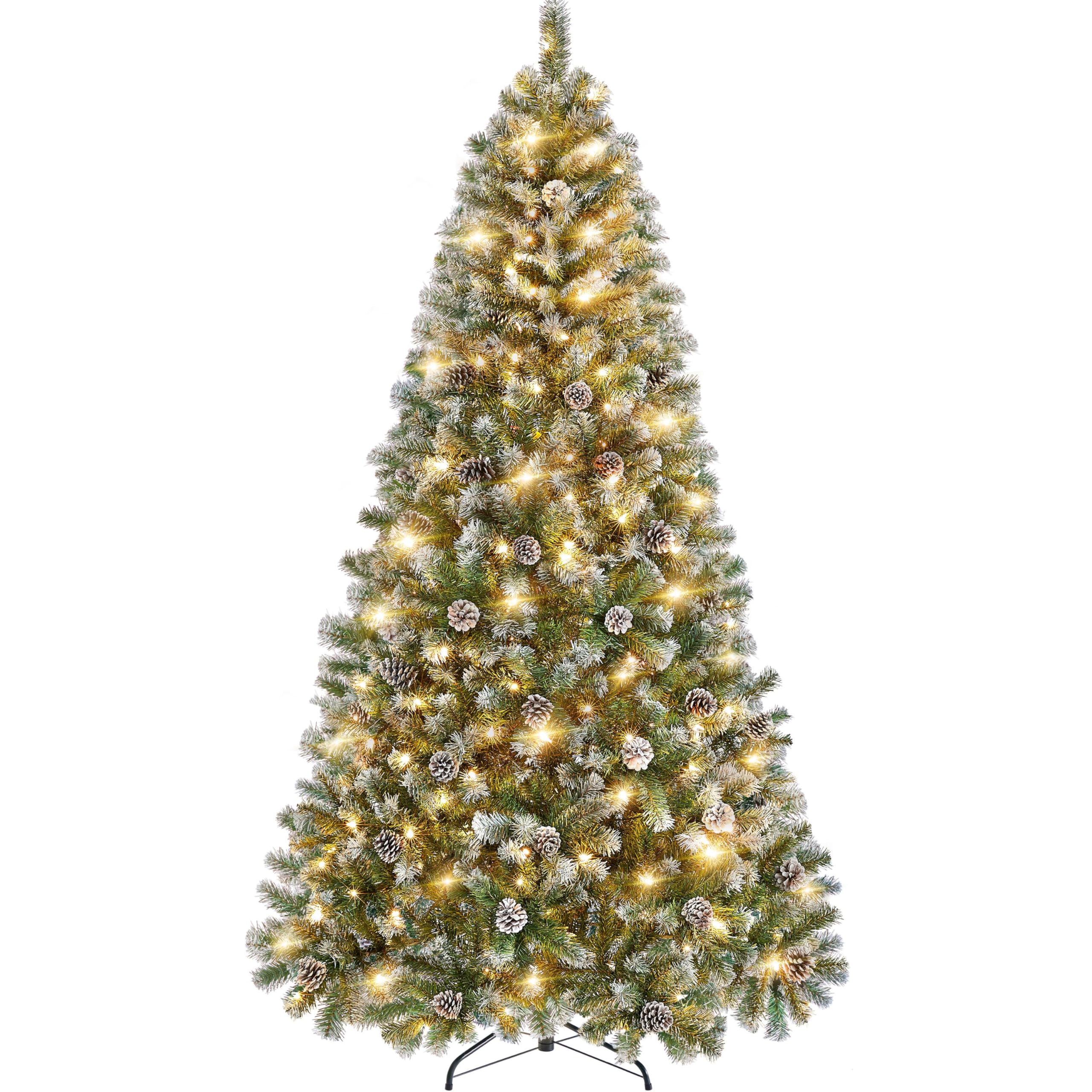 Yaheetech 6ft Pre-lit Christmas Tree, Snow Flocked Artificial Christmas Tree with 64 Snow Pinecones & 920 PVC Branch Tips & 250 