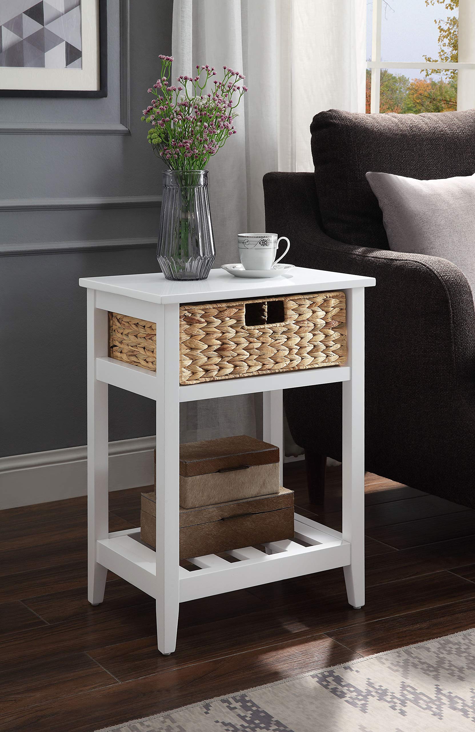 Acme Chinu Wooden Accent Table With Woven Basket - Thumbnail 3