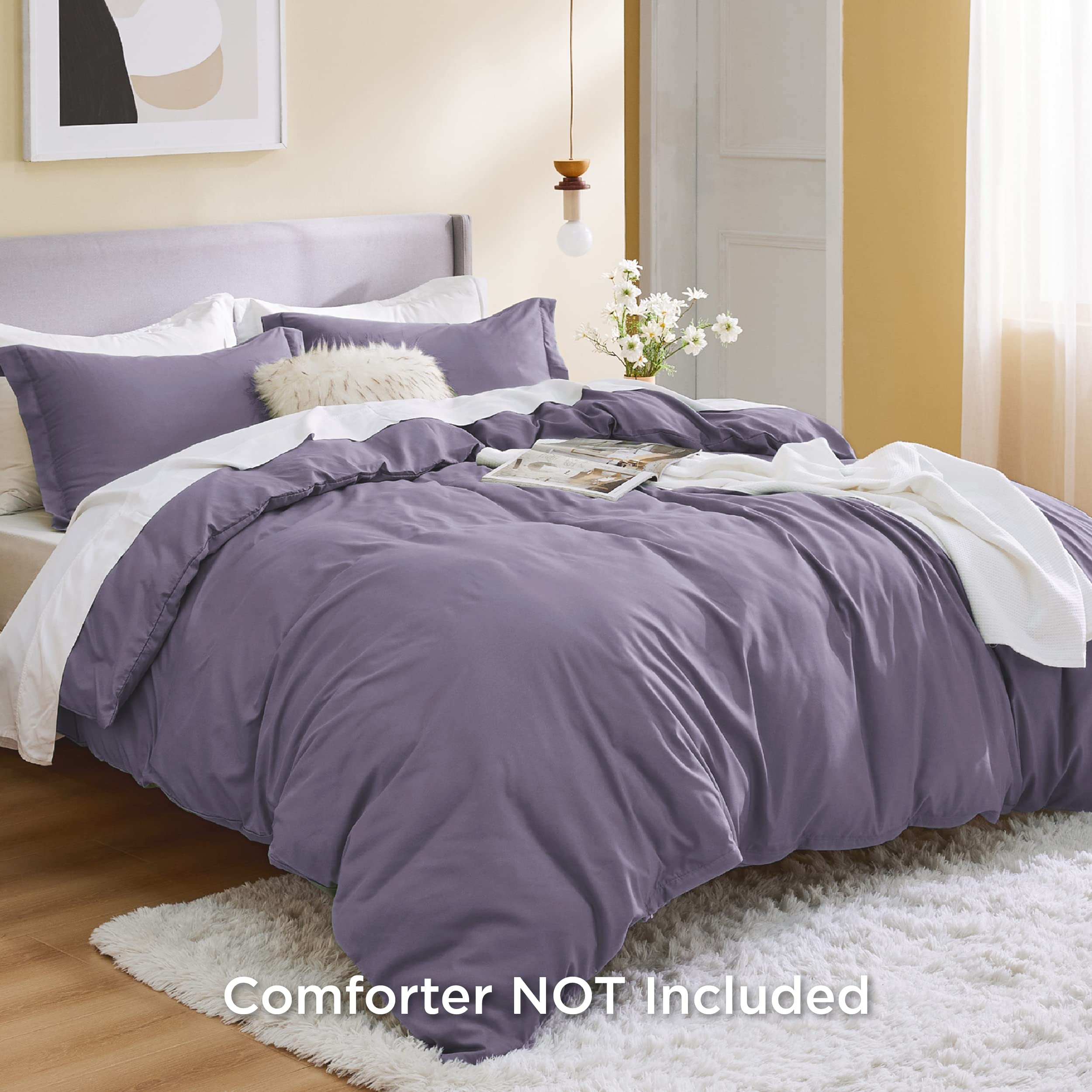 Bedsure Grayish Purple Duvet Cover Full Size - Soft Double Brushed Duvet Cover For Kids With Zipper Closure, 3 Pieces, Includes