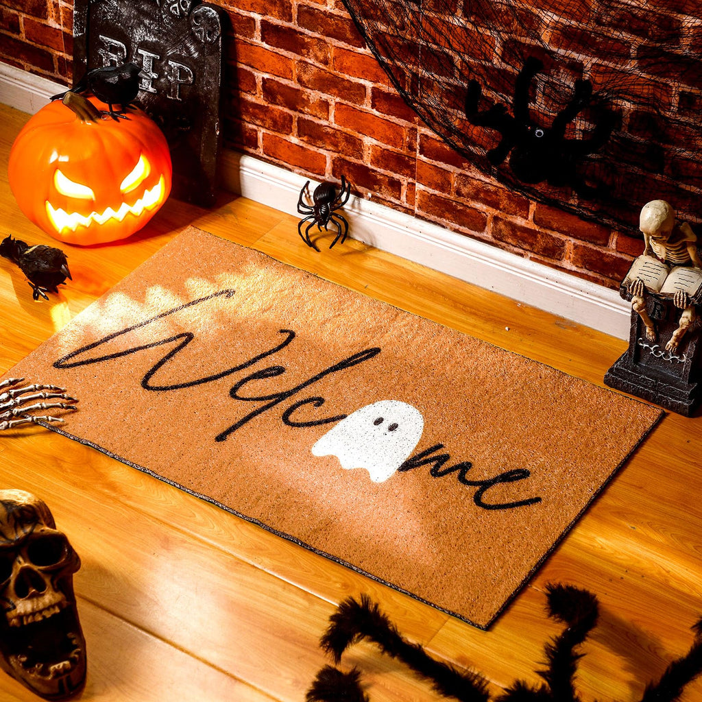 Tinideya Halloween Ghost Welcome Doormat Indoor Outdoor 30 X 18' Front Door Welcome Mat Non Slip Backing Washable Soft Kitchen