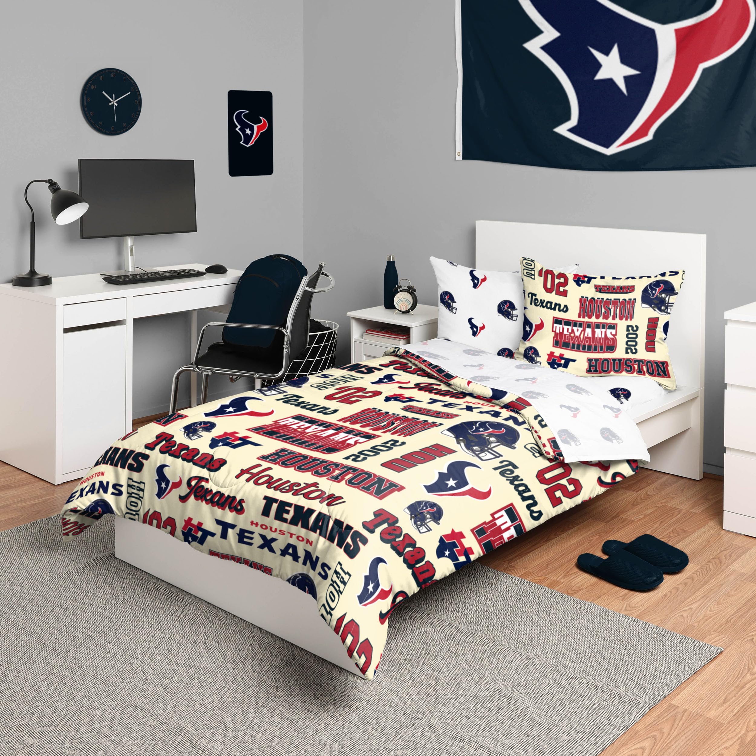 Foco Houston Texans Nfl Retro Bed In A Bag Comforter Bedding 5 Piece Twin Set