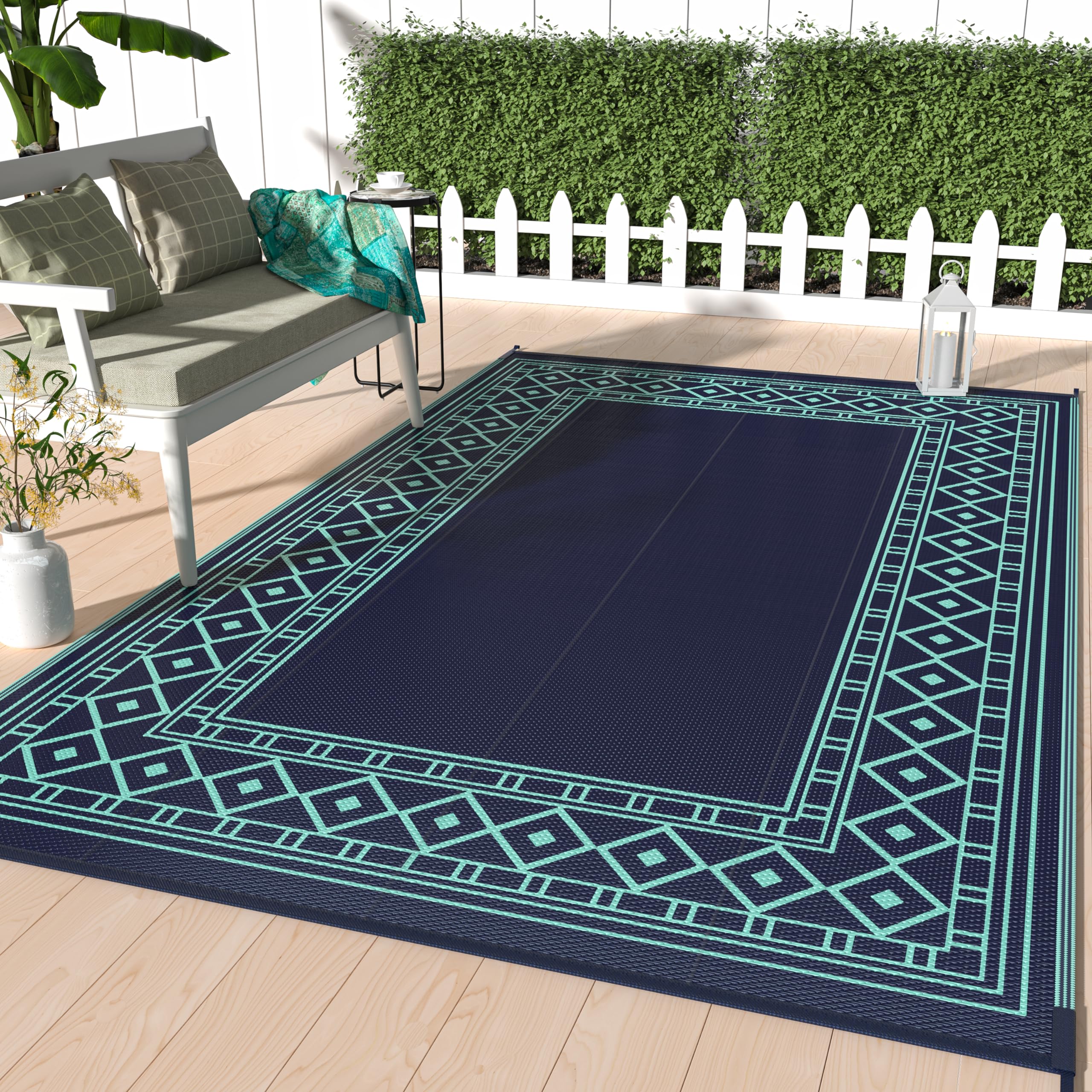 Genimo Outdoor Rug Waterproof 6' X 9' For Patio, Foldable Reversible Plastic Straw Carpet, Outside Area Mat For Patios, Rv, Deck