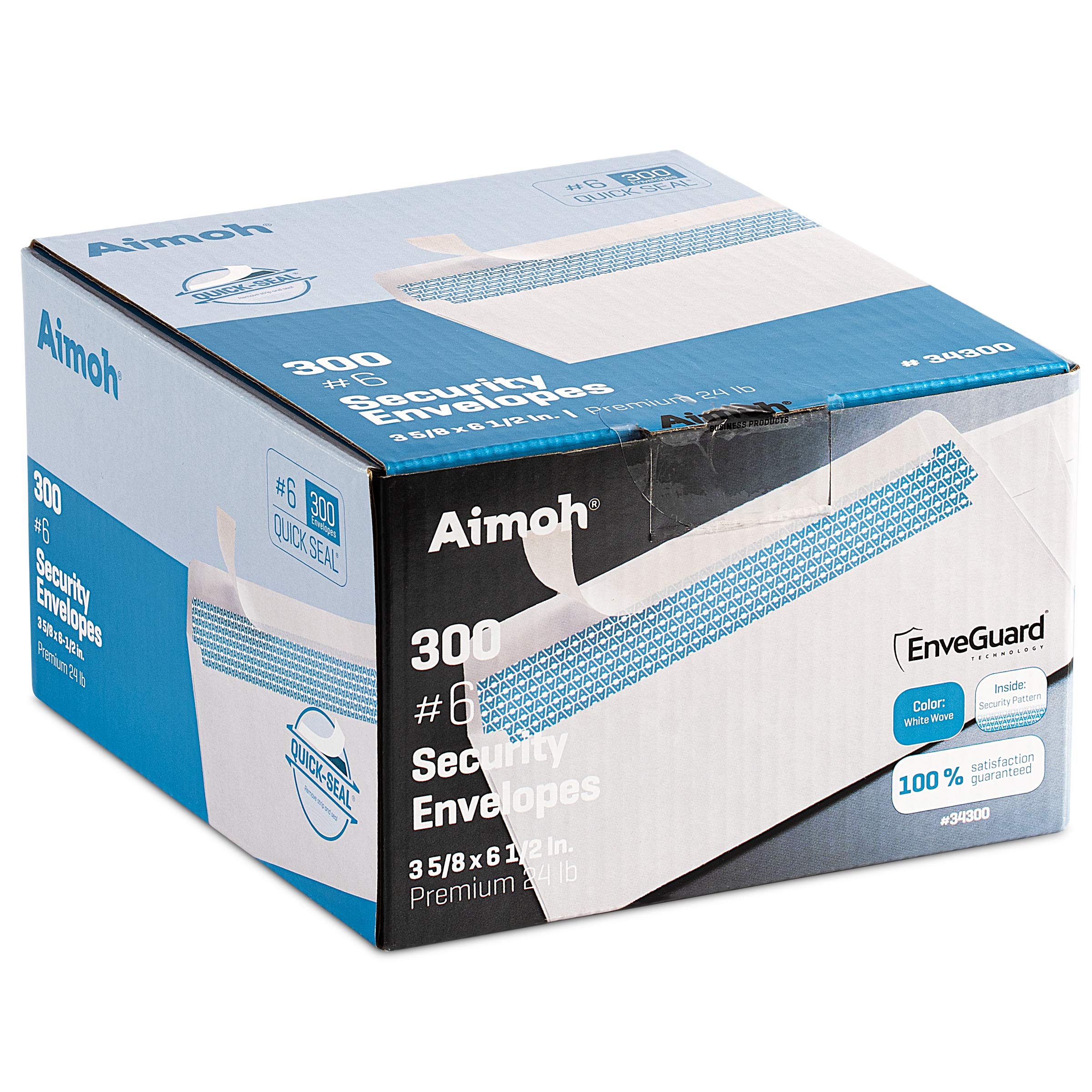Aimoh #6 3/4 Security Tinted Self-Seal Envelopes - No Window, Enveguard, Size 3-5/8 X 6-1/2 Inches - White - 24 Lb - 6 Pack / 18