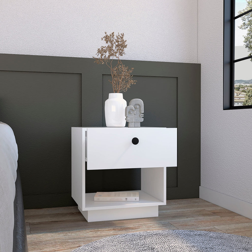 Single Drawer Nightstand 19&Quot; H With Open Storage Shelf, White