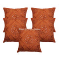 Stylo Culture Decorative Cotton Cushion Covers For Bed 16X16 Inch Embroidered Brown Living Room Decor Mirror Rajasthani Square 4