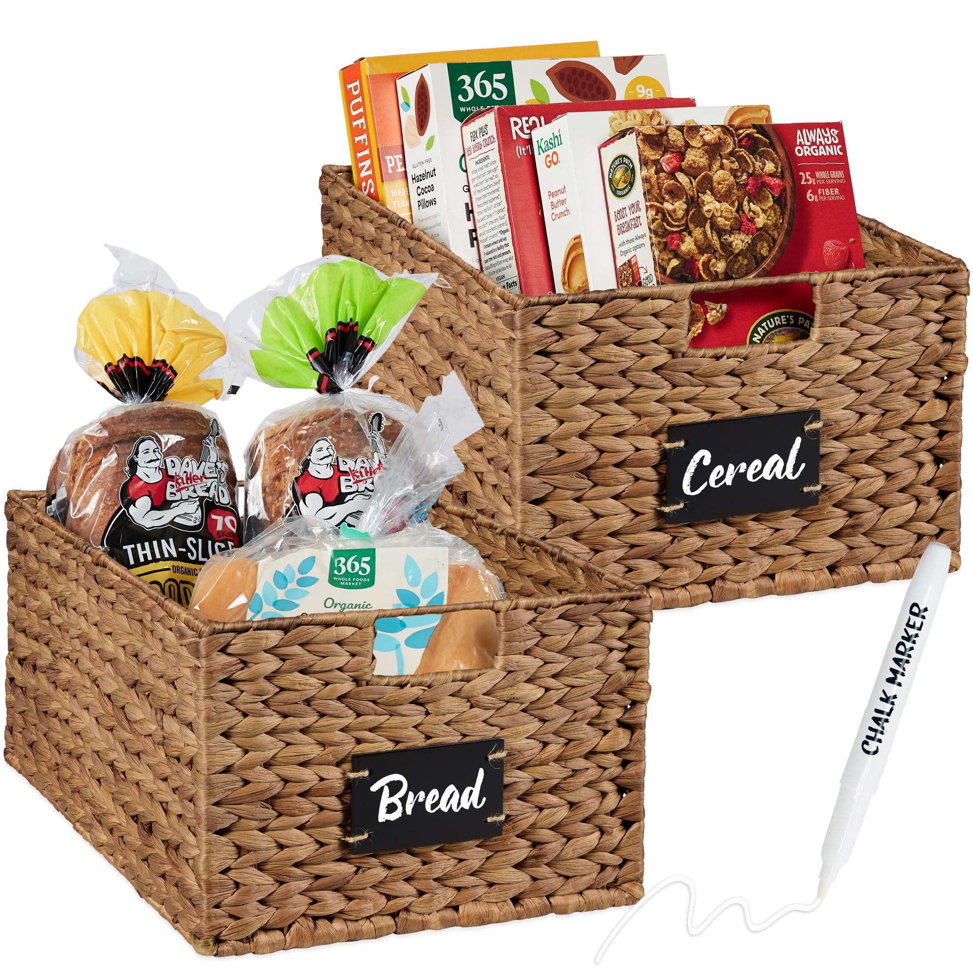 Best Choice Products Pantry Baskets Set of 2 16x12in Water Hyacinth Storage Baskets, Woven Wicker Kitchen Organizers with handle