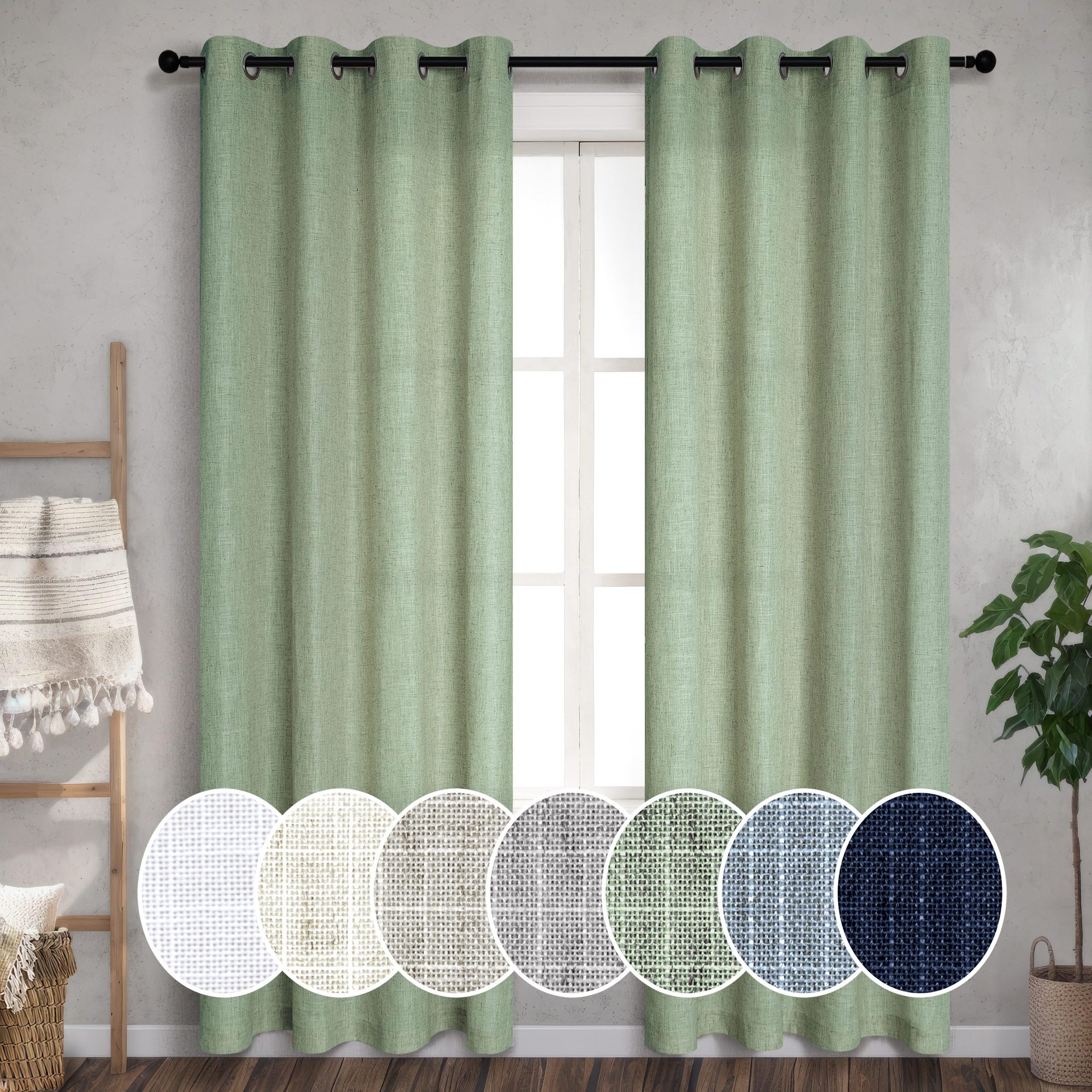 Pitalk Sage Green Grommet Curtains 102 Inches Long For Living Room Bedroom 2 Panels Set Grommet Light Filtering Boho Linen Drape