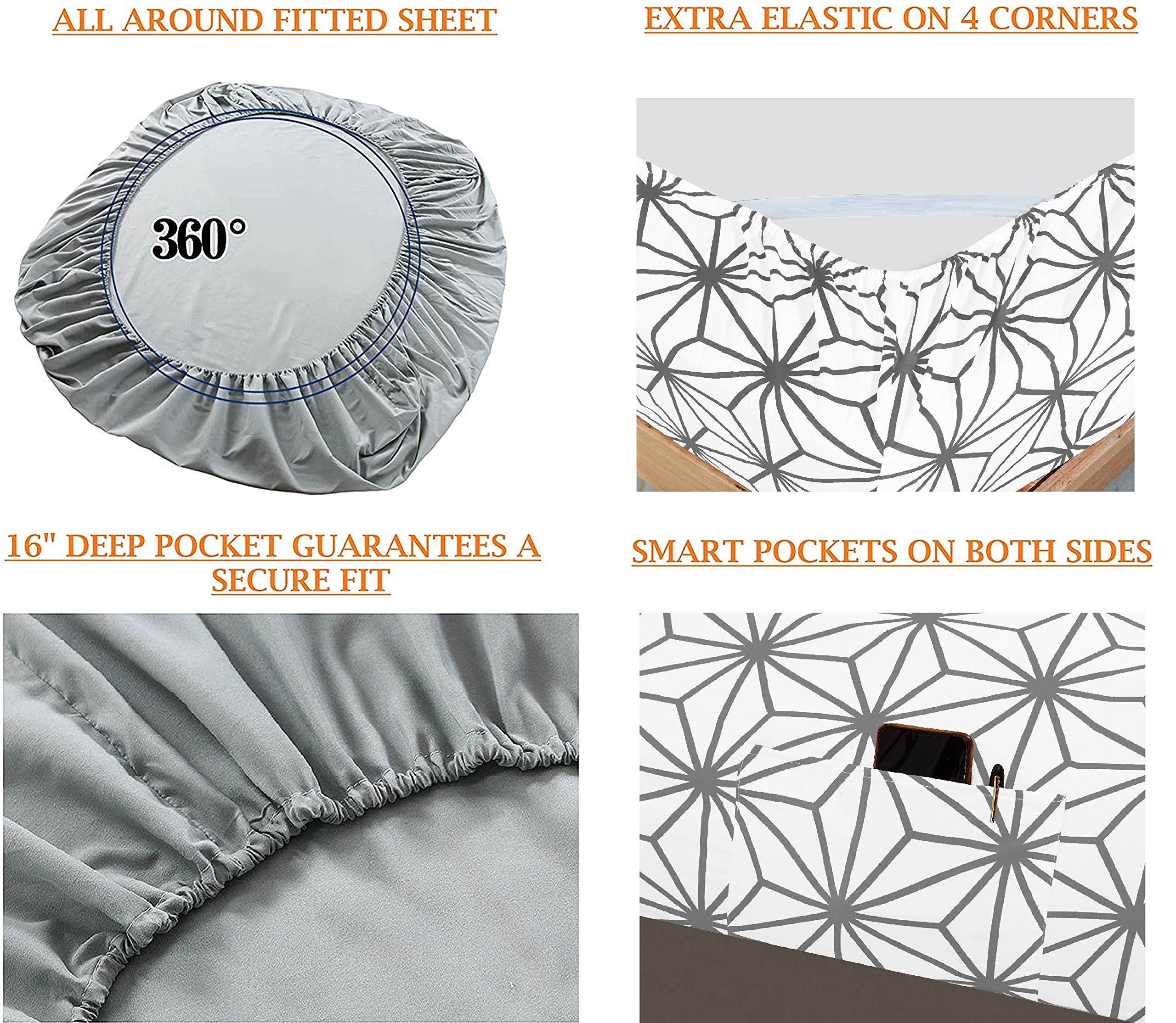Elegant Comfort Luxury Soft Bed Sheets Cube Pattern - 1500 Premium Hotel Quality Microfiber Softness Wrinkle And Fade Resistant (6-Piece) Bedding Set, Queen, Gray