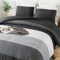 Andency Queen Comforter Set Black,3 Pieces Black White Gray Patchwork Striped Comforter (90X90 Inch), Soft Microfiber Down Alter