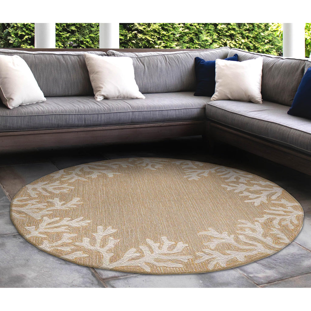 Liora Manne Capri Coastal Coral Border Neutral Indoor/Outdoor Rug, 8' Round