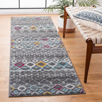SAFAVIEH Amsterdam Collection Runner Rug - 2'3'' x 14', Dark Grey & Ivory, Moroccan Boho Design, Non-Shedding & Easy Care, Ideal