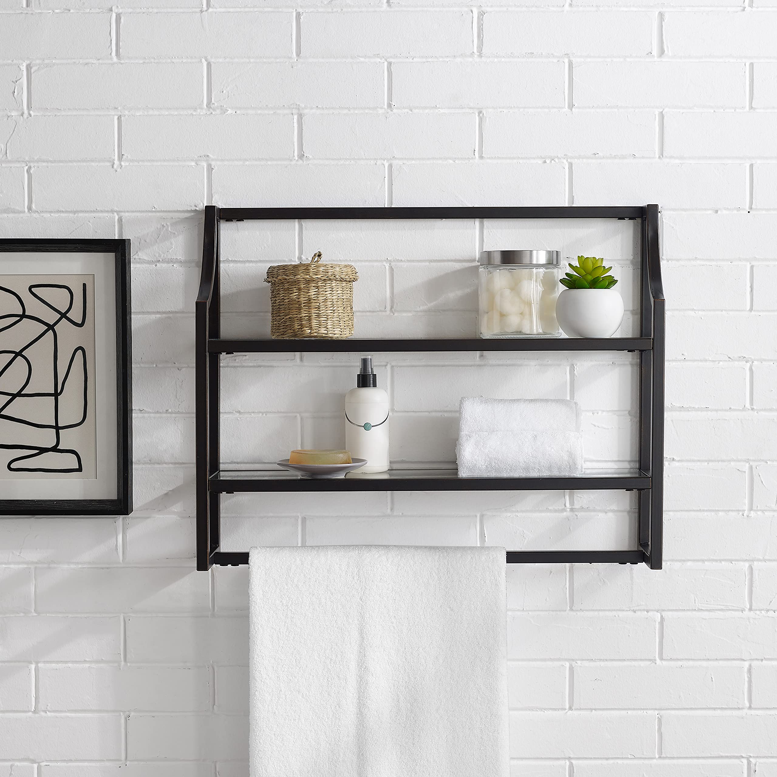 Crosley Furniture Aimee Wall Mounted Bathroom Storage Shelf with Towel Rack and Shelves, Oil Rubbed Bronze