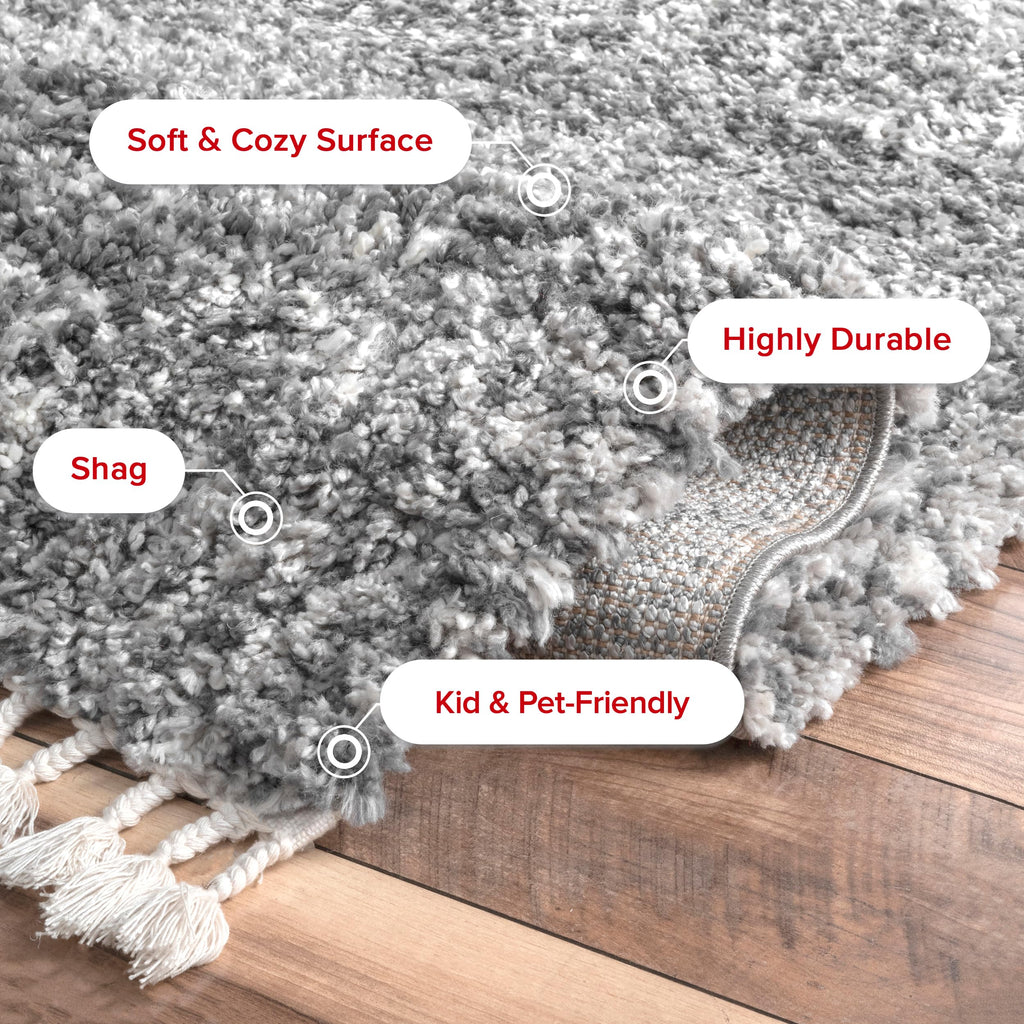 Nuloom Brooke Shag Tasseled Area Rug - 2X12 Runner Shag Rug Casual Grey/Ivory Rugs For Living Room Bedroom Dining Room Nursery E