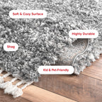 Nuloom Brooke Shag Tasseled Area Rug - 2X12 Runner Shag Rug Casual Grey/Ivory Rugs For Living Room Bedroom Dining Room Nursery E