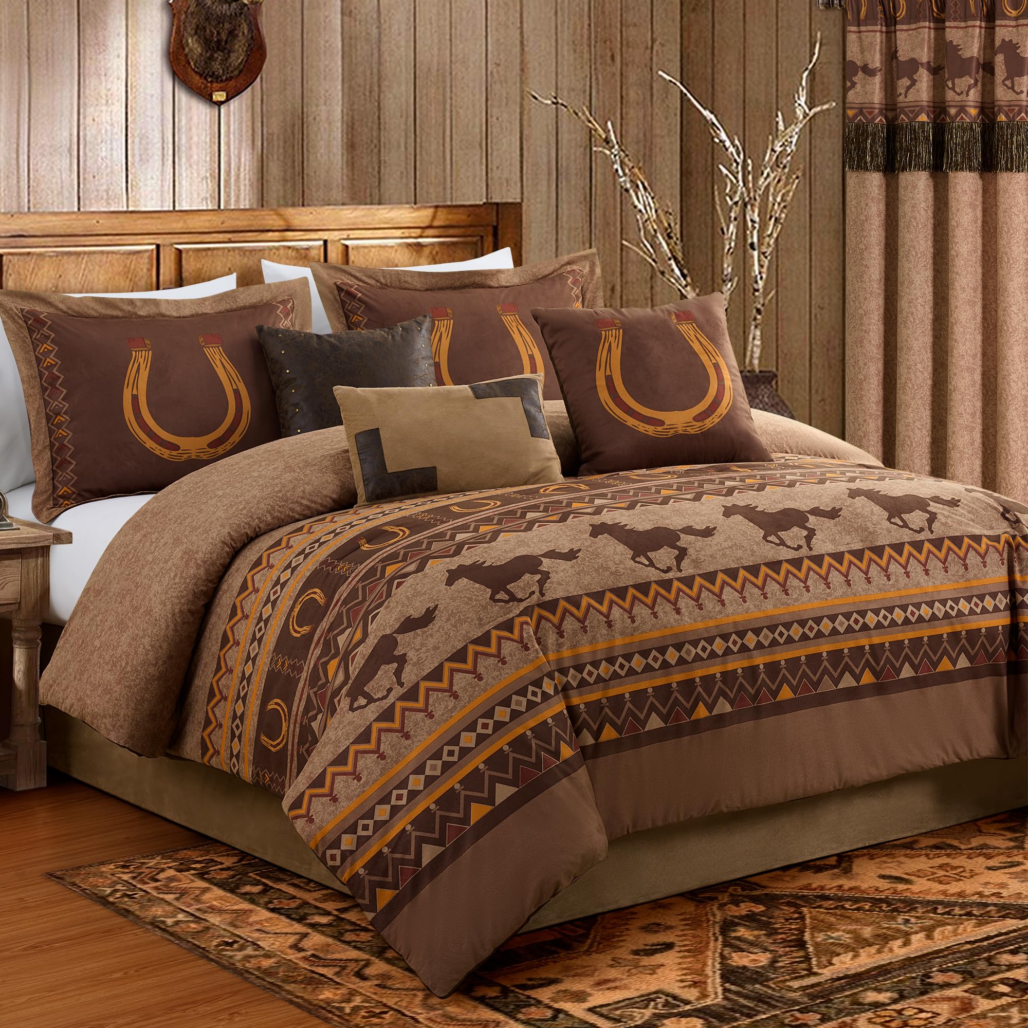 Chezmoi Collection Sedona 7Piece Southwestern Wild Horses Microsuede Bedding Comforter Set (Full)