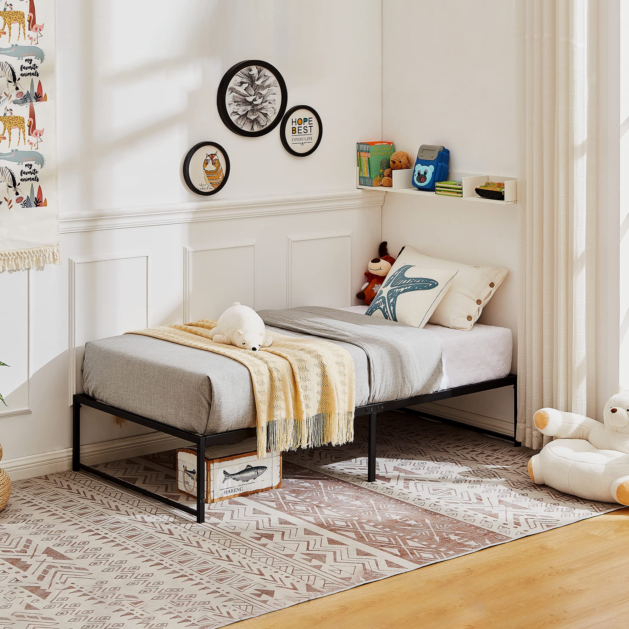 Vecelo Metal Platform Bed Frame, No Box Spring Needed/Mattress Foundation/Steel Slat Support Black (Twin)