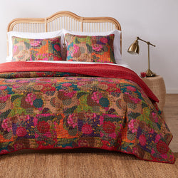 Greenland Home 3-Piece Jewel Quilt Set, King, Multicolor, Red