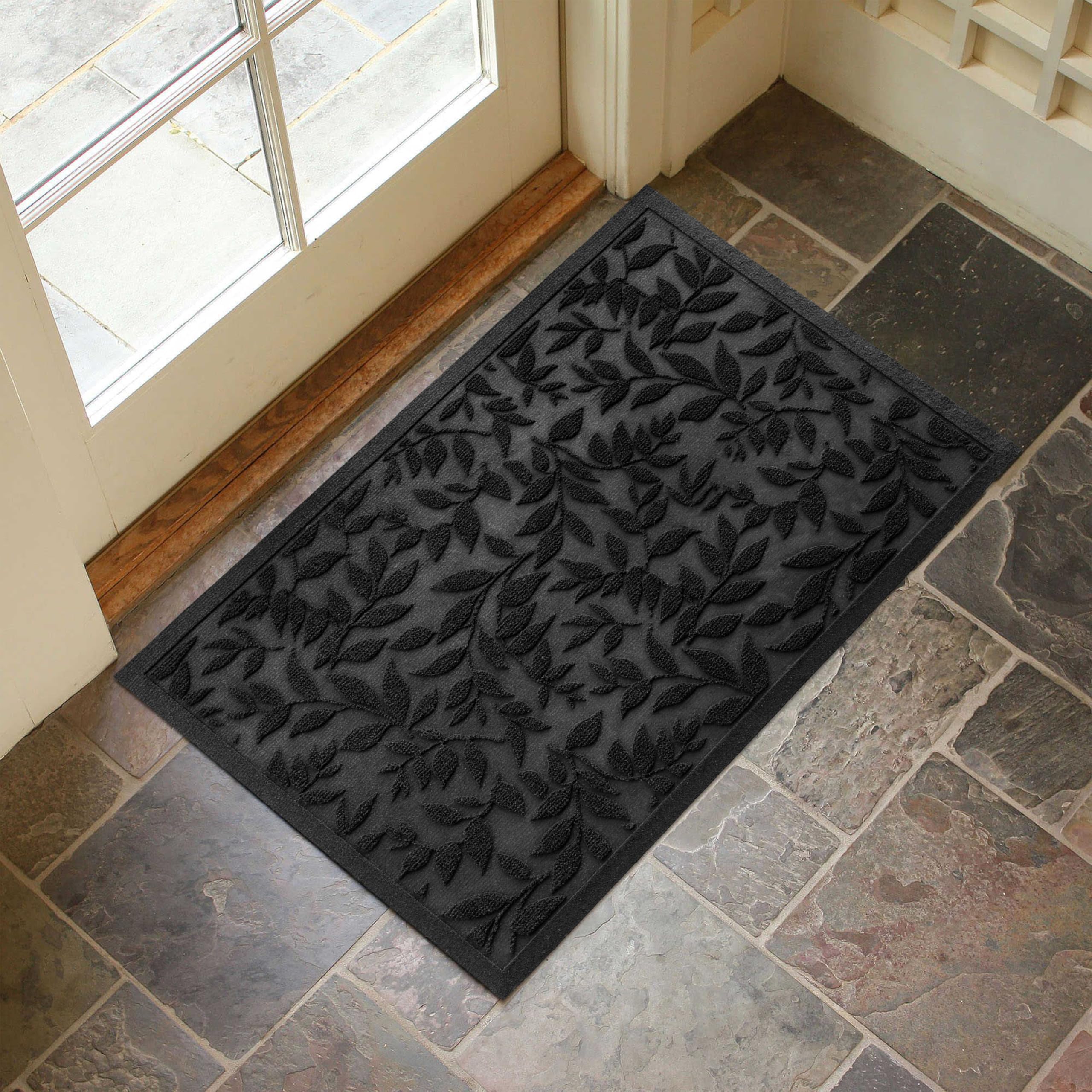 Vivanest Black Leaves Outdoor Indoor Entrance Doormats, Absorbent Durable Heavy Duty Welcome Front Door Mat,Thick Natural Rubber