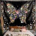 Damanse Butterfly Bohemian Tapestry-Flower Aesthetic Tapestry-Indian Wall Hanging Boho Tapestry-Small Floral Hippie Room Decor-T