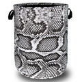 Grey Snake Print Laundry Basket Oxford Cloth Foldable Hamper 18.9x16.5 In