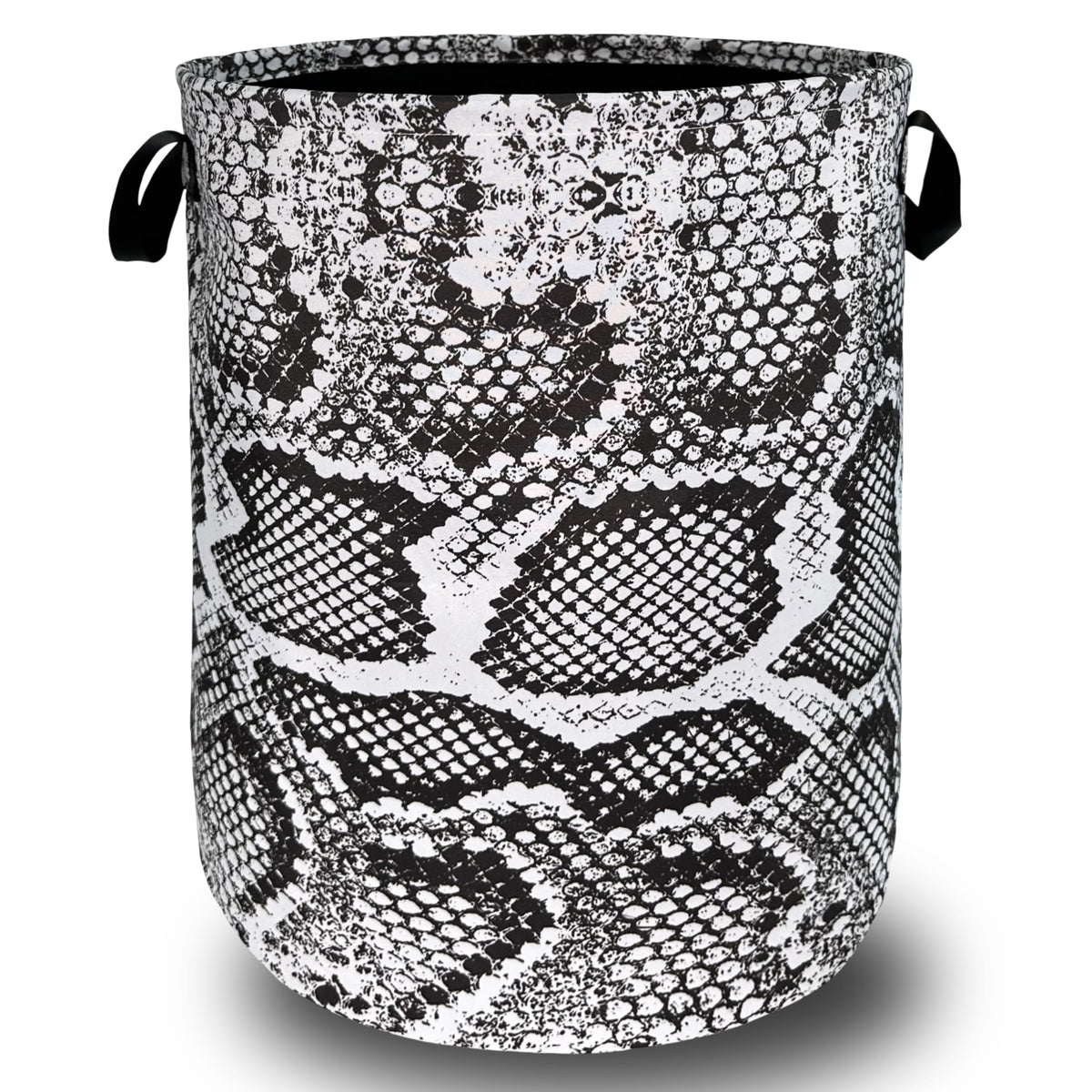 Grey Snake Print Laundry Basket Oxford Cloth Foldable Hamper 18.9x16.5 In