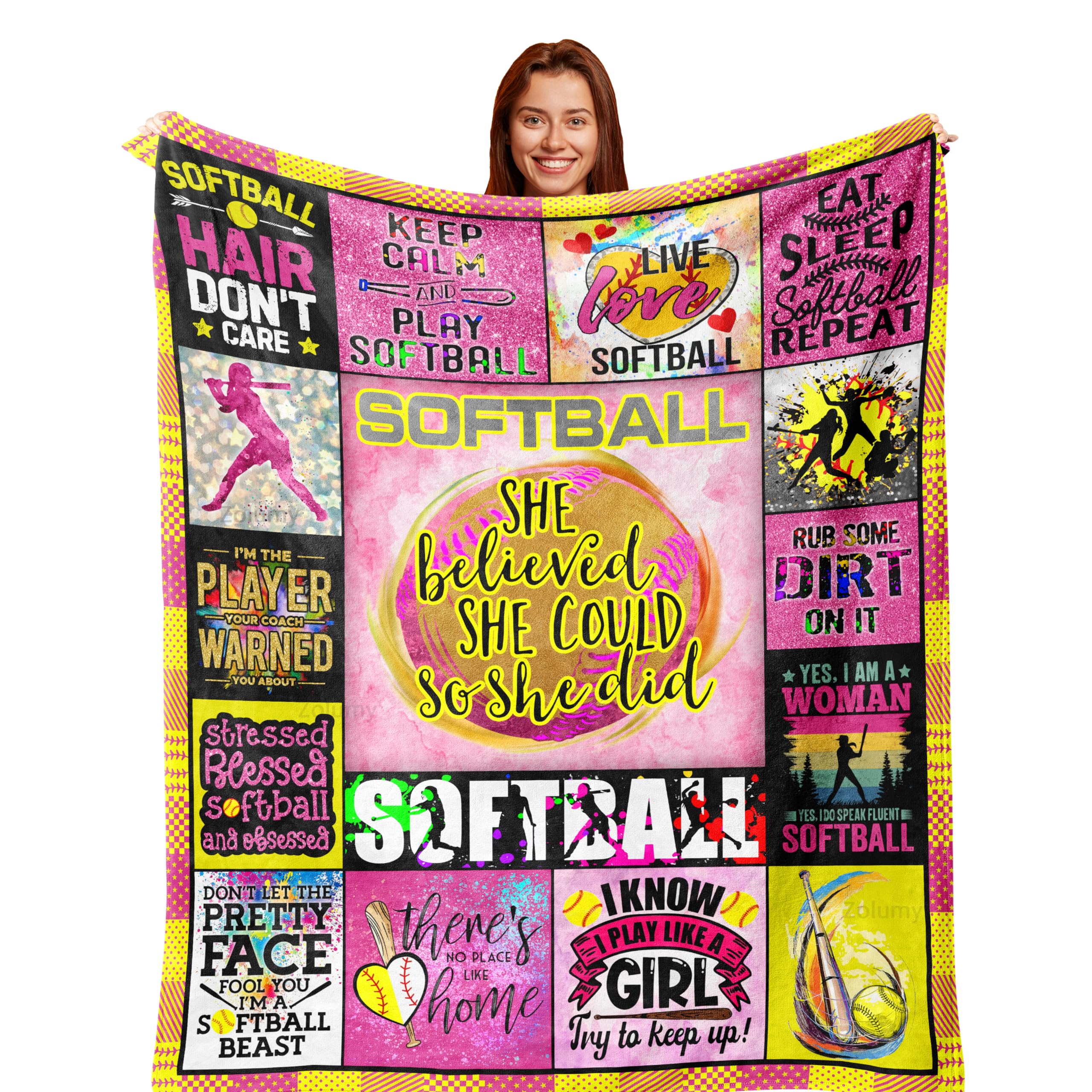 Zolumy Softball Blanket Gifts, Softball Gifts For Girls, Softball Gifts For Team, Softball Gift For Woman, Softball Lover/Player