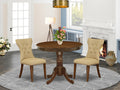 East West Furniture Anga3-Awa-03 3 Piece Dining Set Contains A Round Dining Room Table With Pedestal And 2 Upholstered Chairs, 36X36 Inch, Antique Walnut
