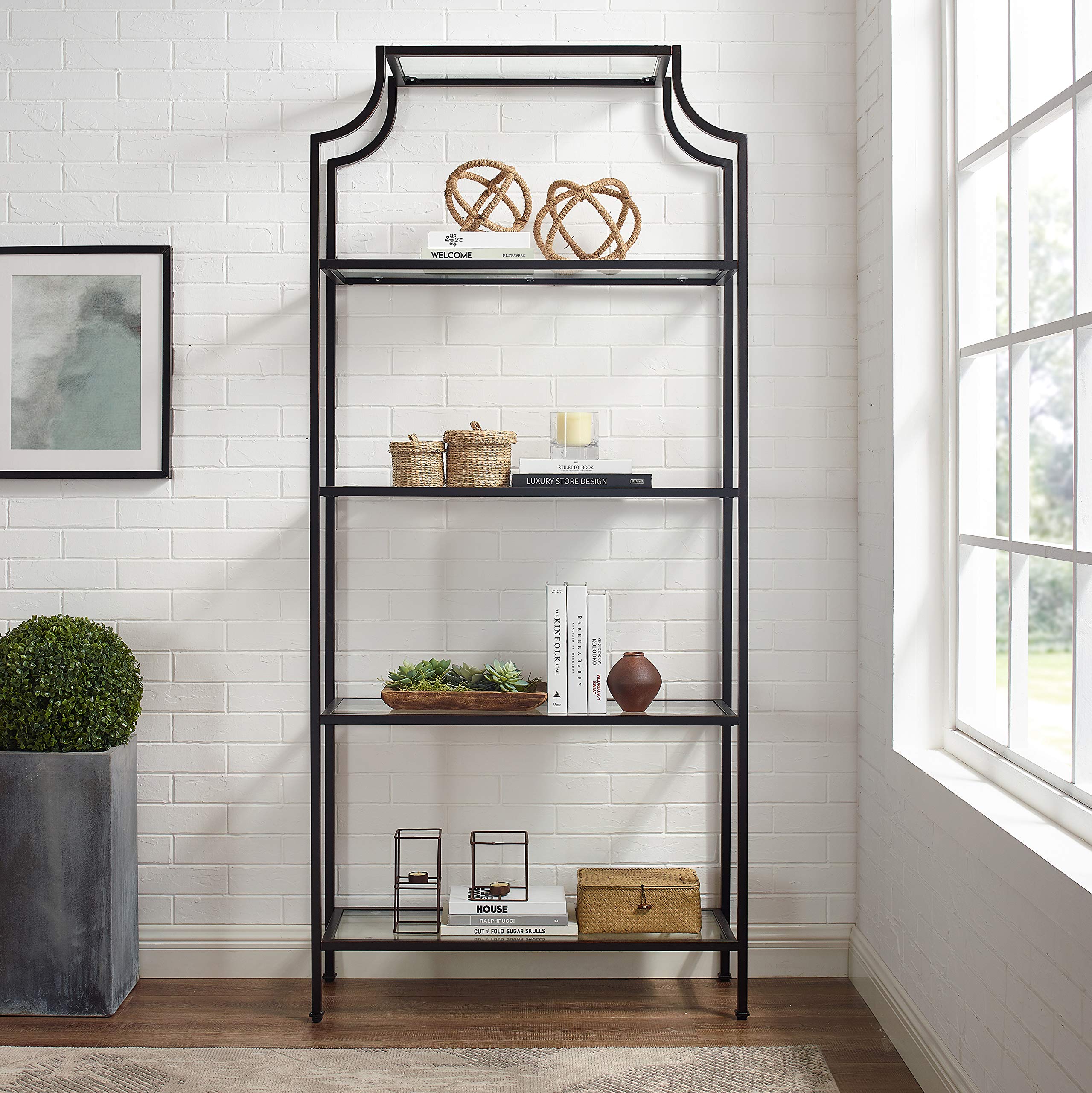 Crosley Furniture Aimee Bookshelf With Glass Shelves, Bookcase Storage, Oil-Rubbed Bronze