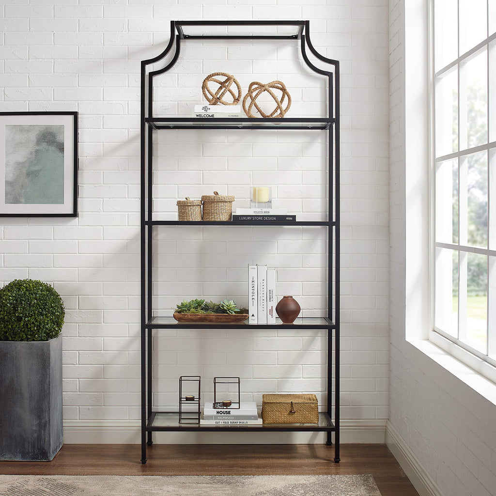 Crosley Furniture Aimee Bookshelf With Glass Shelves, Bookcase Storage, Oil-Rubbed Bronze