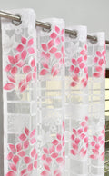 Galaxy Home Decor Sheer Transparent Printed Floral Net Curtains for Window 5 Feet, Pack of 2, Maroon (No. of Curtains: 2, Maroon