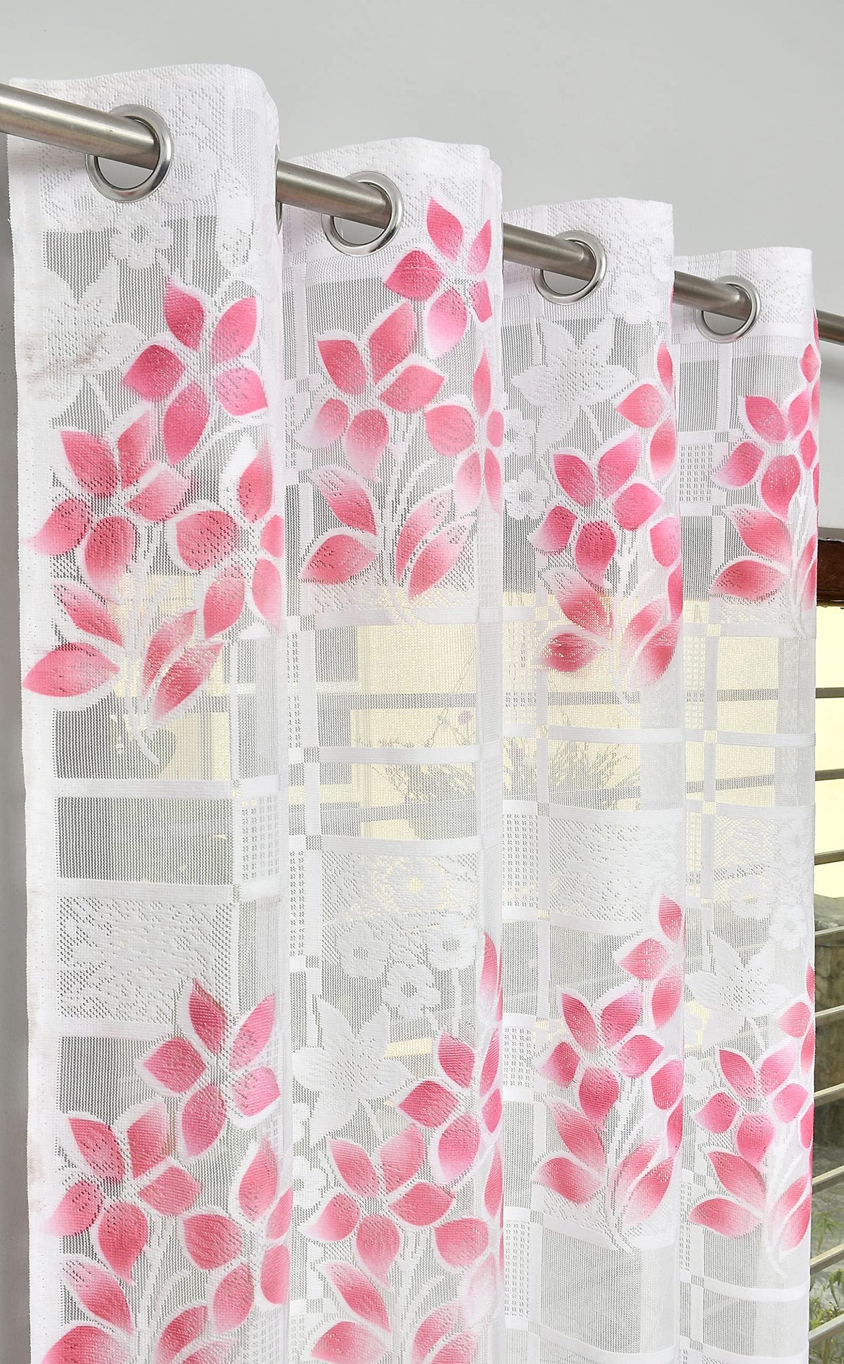Galaxy Home Decor Sheer Transparent Printed Floral Net Curtains for Window 5 Feet, Pack of 2, Maroon (No. of Curtains: 2, Maroon
