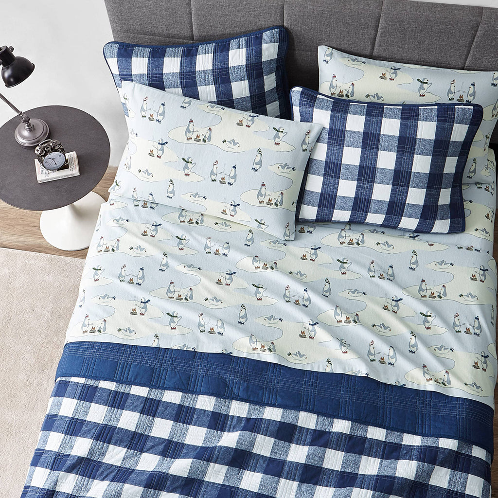 Eddie Bauer - Full Sheets, Cotton Flannel Bedding Set, Brushed For Extra Softness, Cozy Home Decor (Skating Penguin, 4 Pcs, Full)