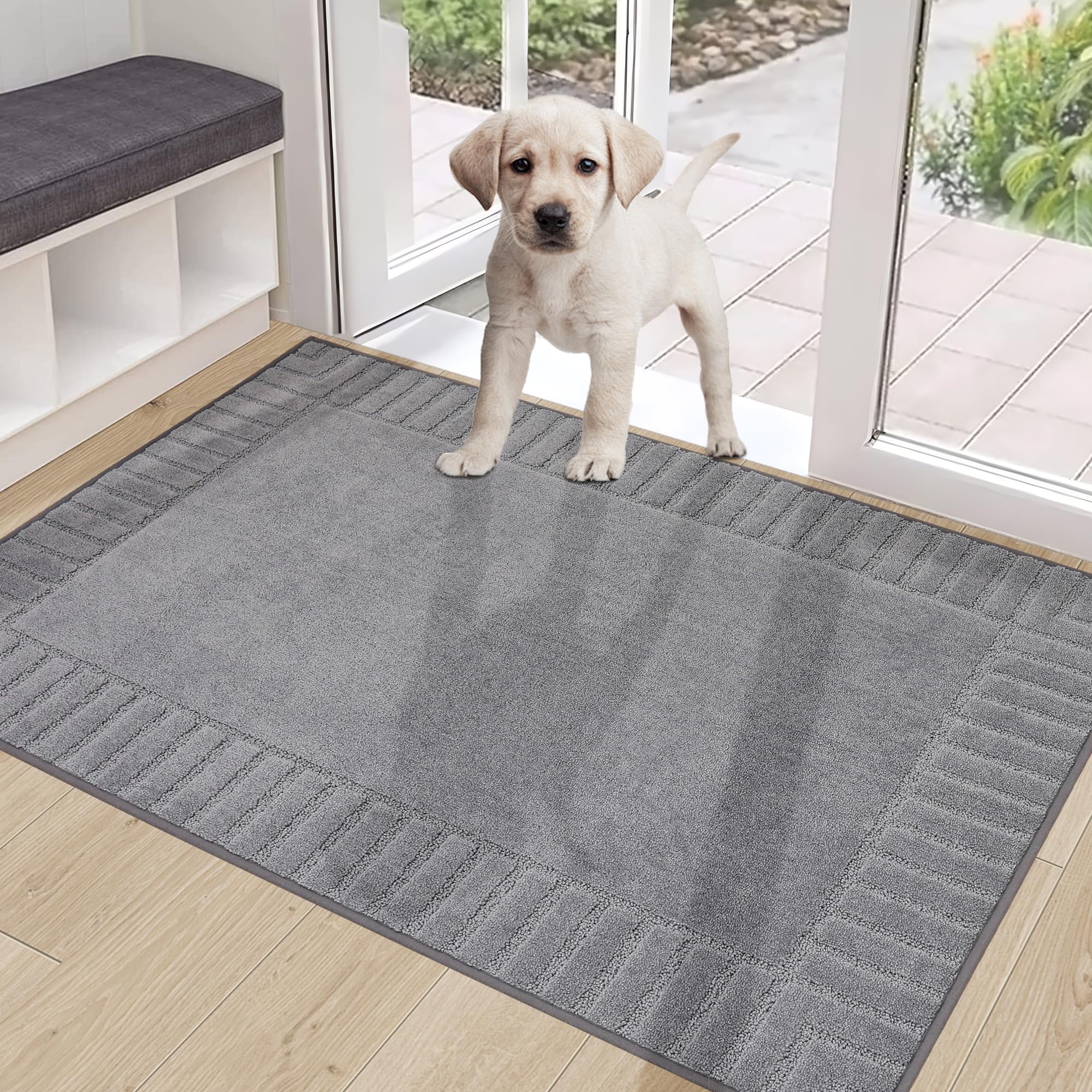Beqhause Door-Mat-Non-Slip Dirt Trapper Door Mats Low-Profile Front Door Mat Absorbent Floor Mats For Entryway Washable Mud Resi