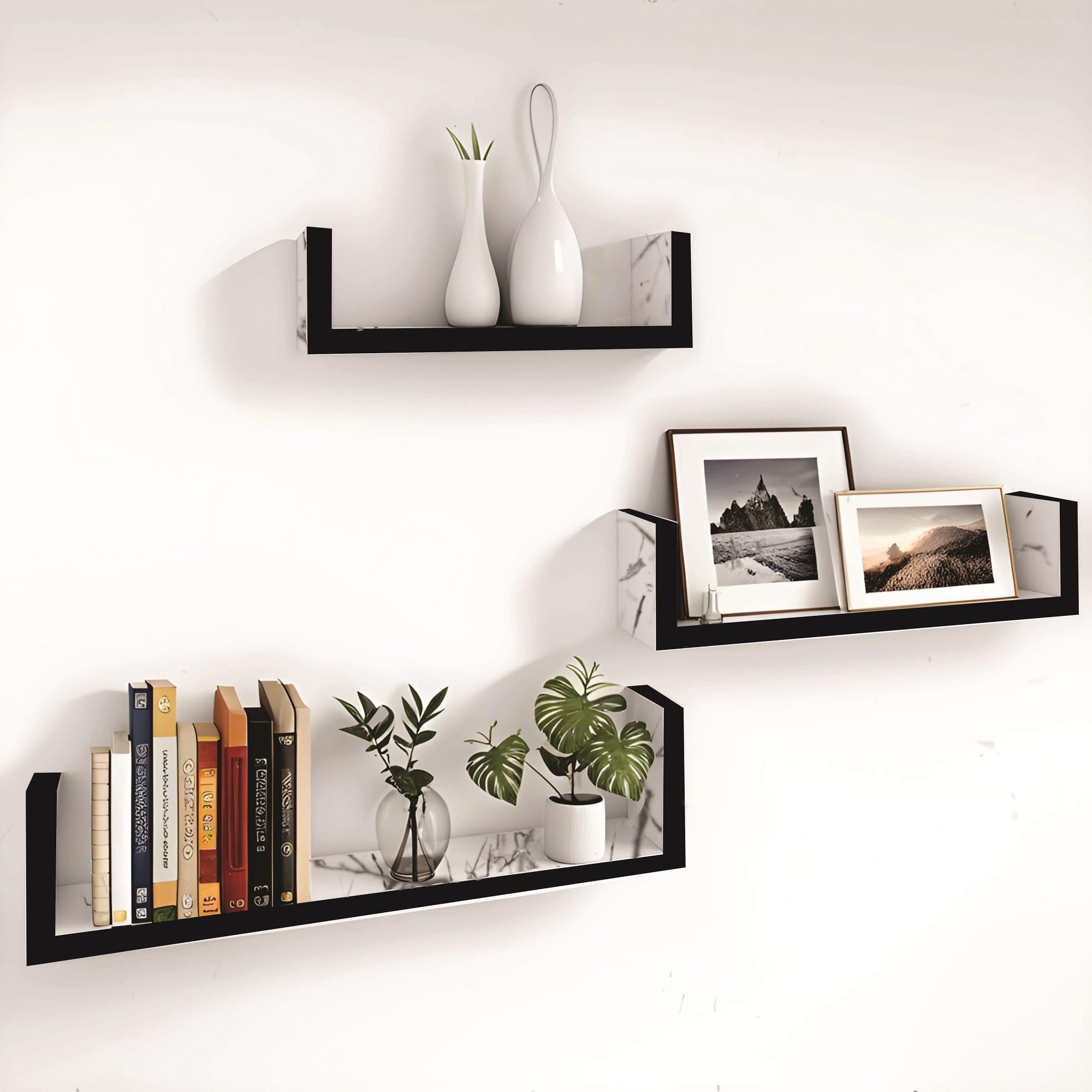 Dime Store Engineered Wood Glossy Wall Mount Floating Hanging Rack Display Shelf for Room Wall and Home Decor Items and Storage 