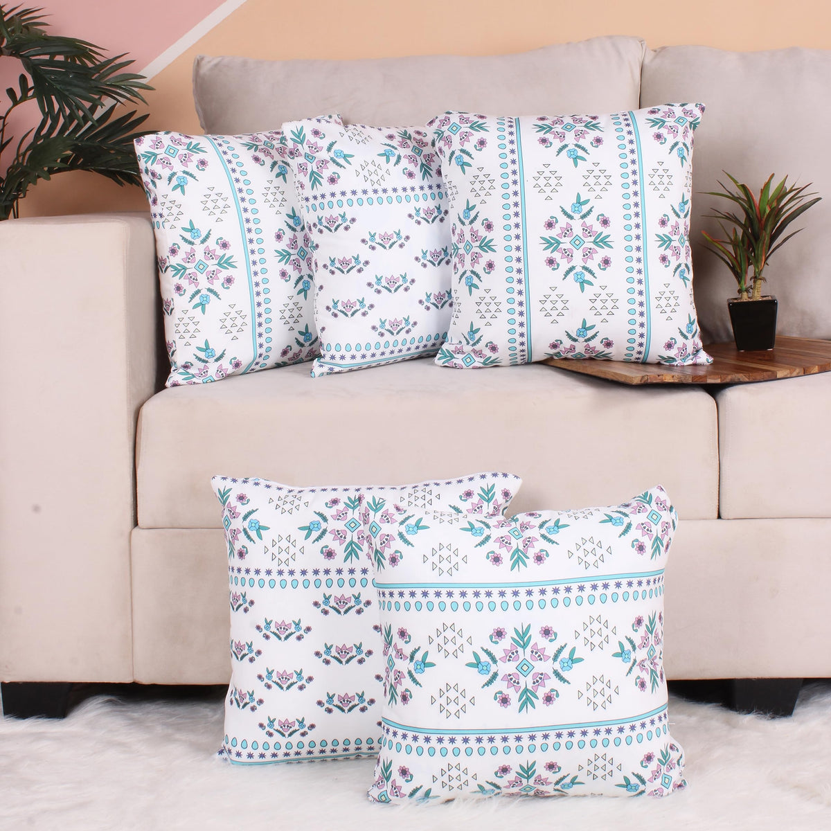 Brick Home Both Side Block Print Baag Cushion Cover Set Of 5 (12 X 12 Inches  Car Cushion Cover)