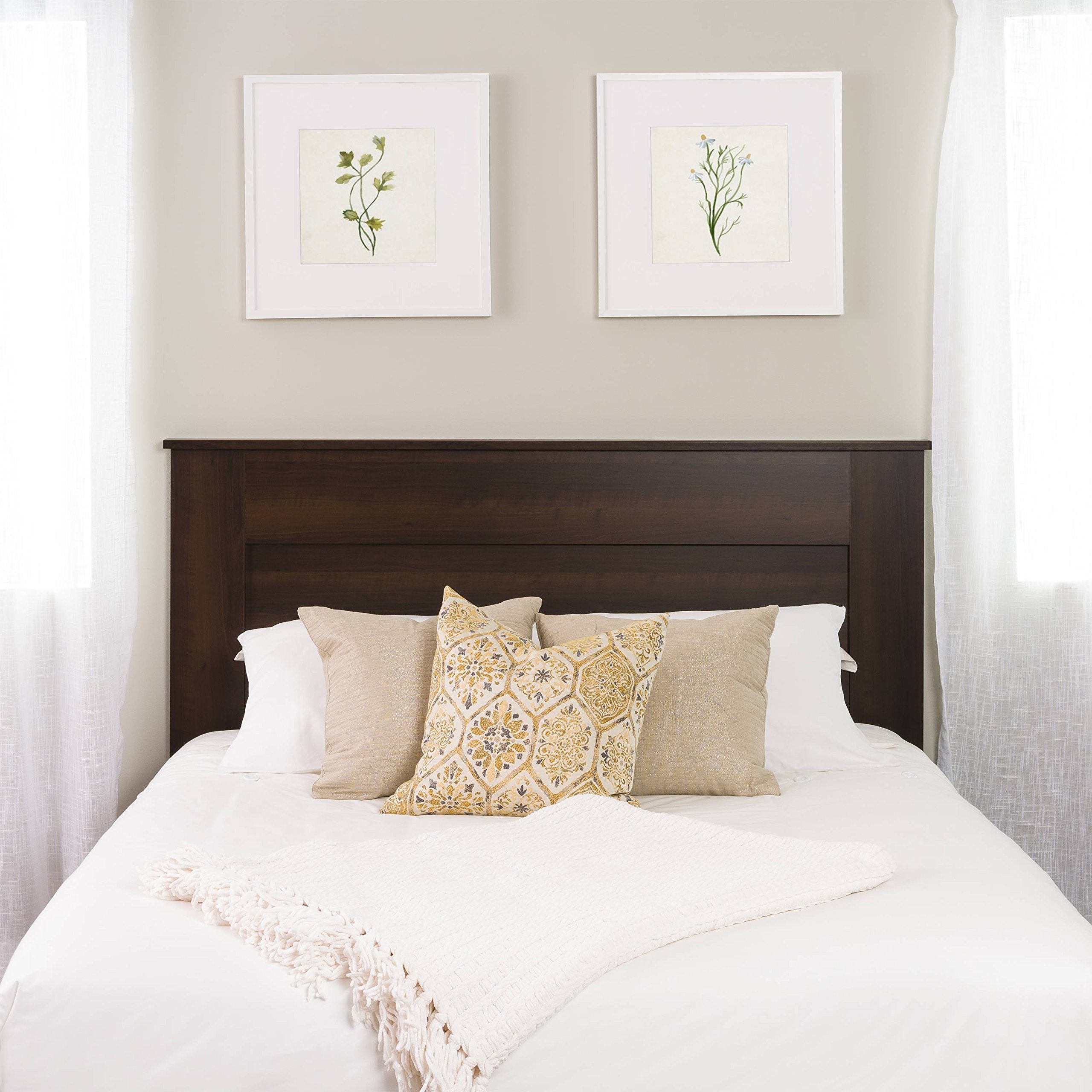 Prepac Stylish Flat Wood Panel Headboard for Queen Size Beds, Simplistic Wooden Queen Headboard 2.25 D x 64.5 W x 48 H, Espresso