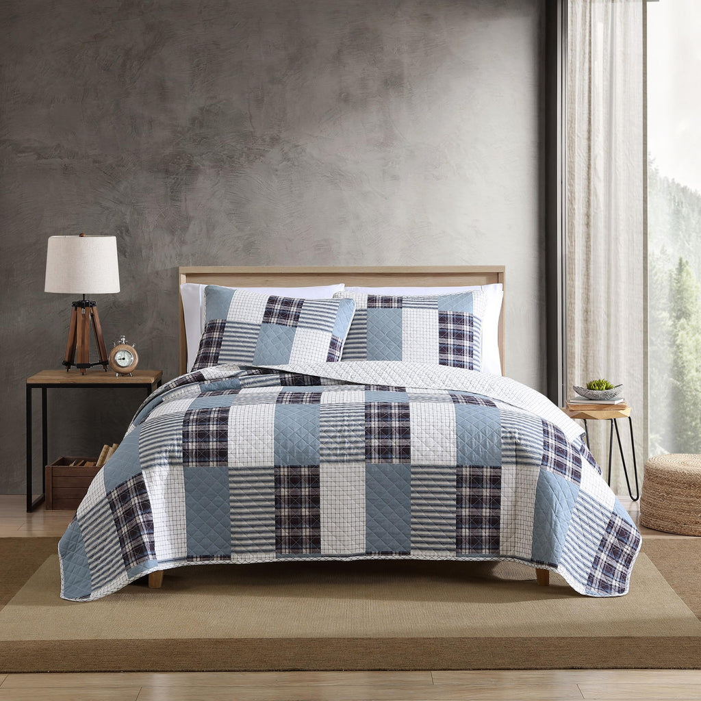 Eddie Bauer - Twin Quilt Set, Reversible Cotton Bedding With Matching Sham, Home Decor For All Seasons (Camano Island Plum, Twin