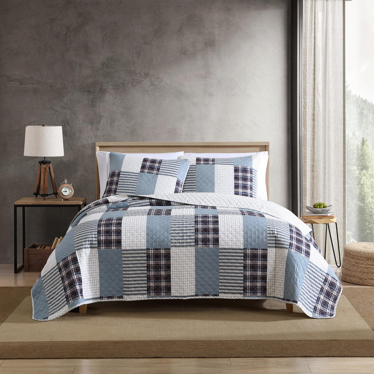 Eddie Bauer - Twin Quilt Set, Reversible Cotton Bedding With Matching Sham, Home Decor For All Seasons (Camano Island Plum, Twin
