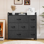 Yitahome Fabric Dresser With 7 Drawers - Storage Tower With Large Capacity, Organizer Unit For Living Room - Sturdy Steel Frame, Easy Pull Fabric Bins & Wooden Top (Black/Grey)