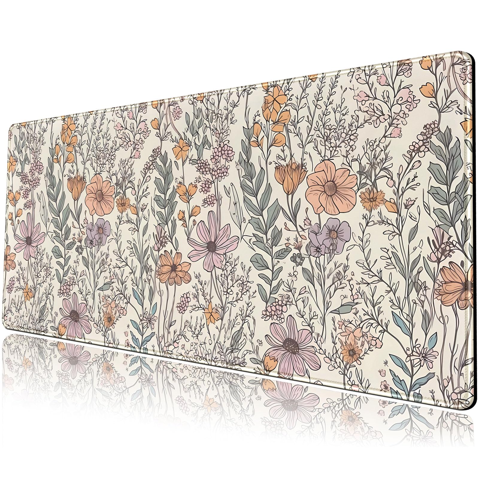 Floral Desk Mat Cute Wildflowers Large Mouse Pad Extended Plant Gaming Mousepad Xl Keyboard Mouse Mat Nature Botanical Aesthetic