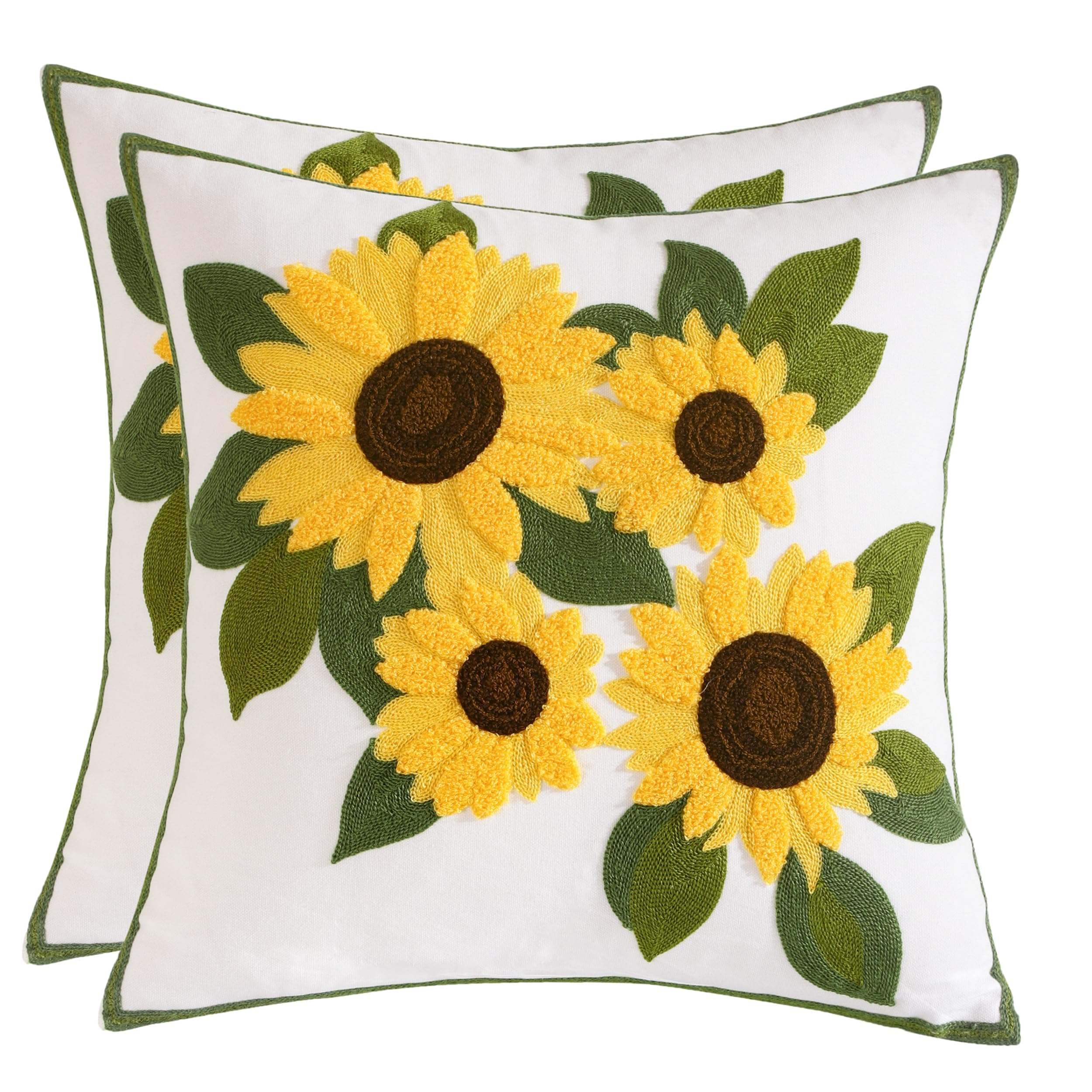 Tosleo Embroidered Throw Pillow Covers 18X18 Inch Pack Of 2 Cute Sunflower Decorative Pillowcases Farmhouse Cotton Pillow Cushio
