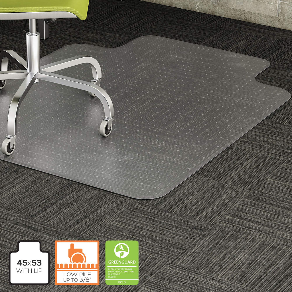 Lorell, LLR82820, Low-Pile Carpet Chairmat, 1 / Each, Clear, 45x63 w/25x12 Lip
