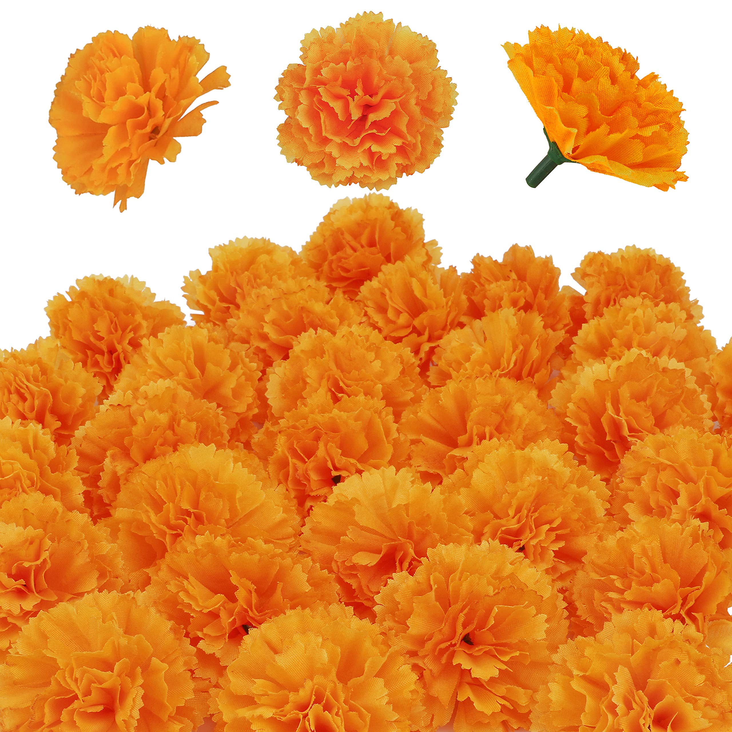 30 Pcs Artificial Marigold Flowers, 2inch Silk Marigolds Decoration Set,Orange Marigold Flowers Decor For Diwali,Indian Festival
