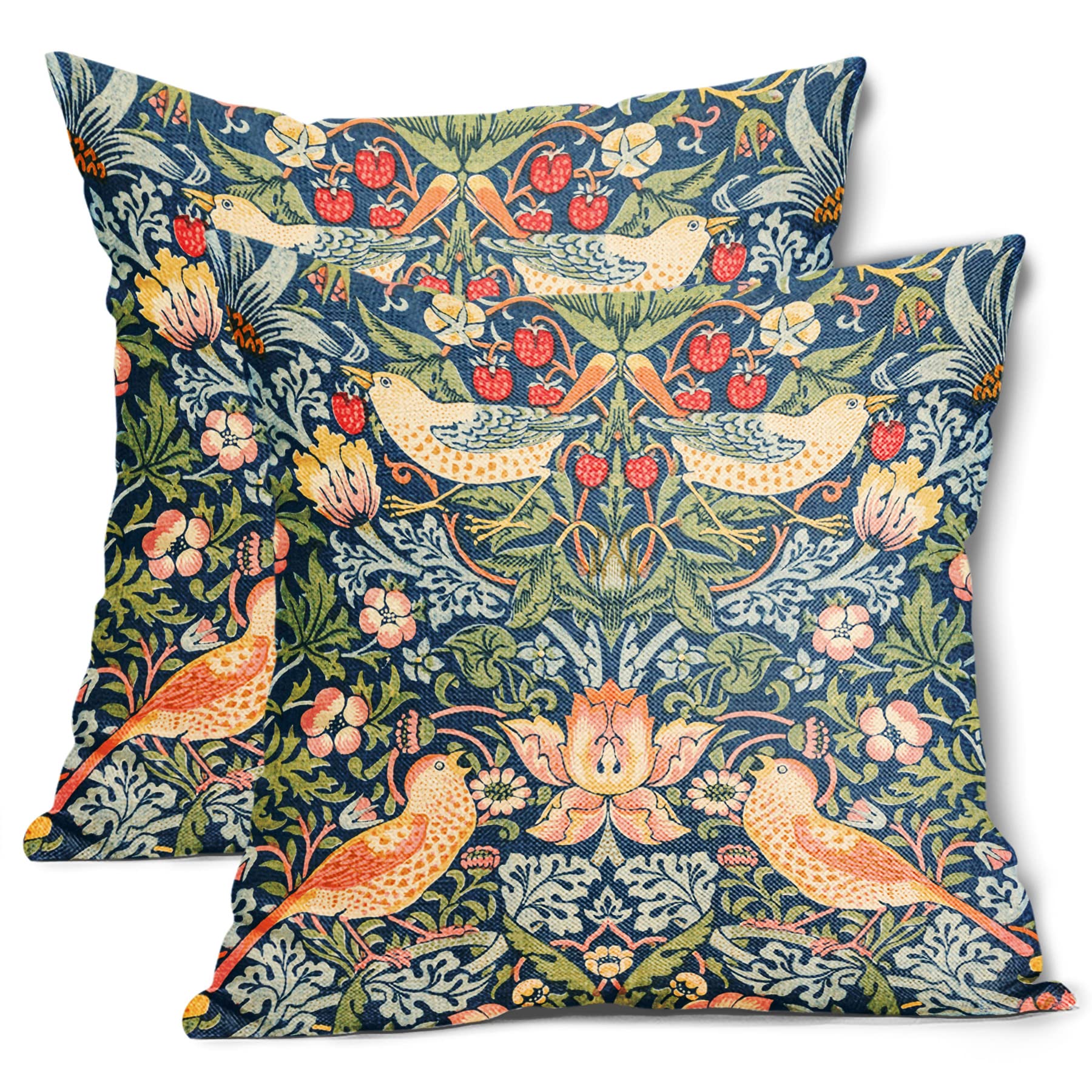 Chinoiserie Blue Sage Green Teal Pimpernel Pillow Covers 20X20 In Set Of 2 Colorful Floral Bird Red Strawberry Pillow Cases Vint