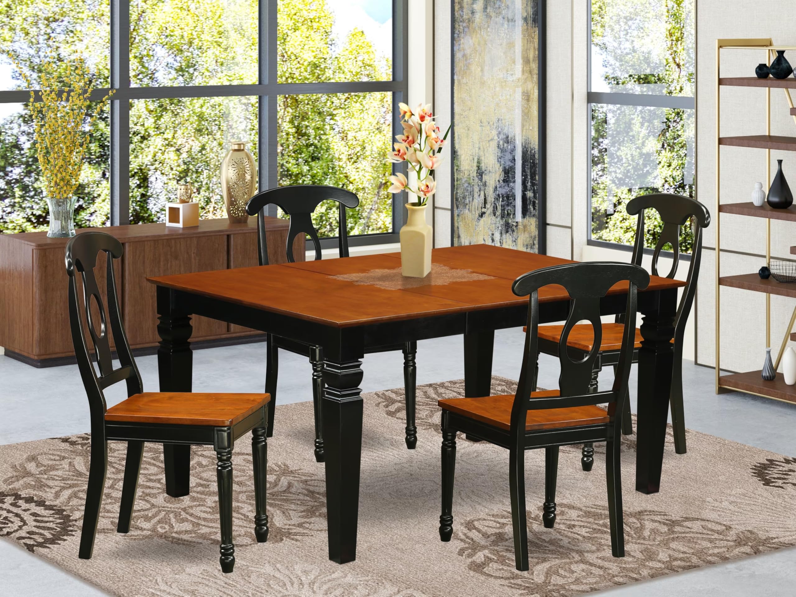 East West Furniture WEKE5-BCH-W 5 Piece Dining Table Set for 4 Includes a Rectangle Kitchen Table with Butterfly Leaf and 4 Dining Room Chairs, 42x60 Inch, Black & Cherry