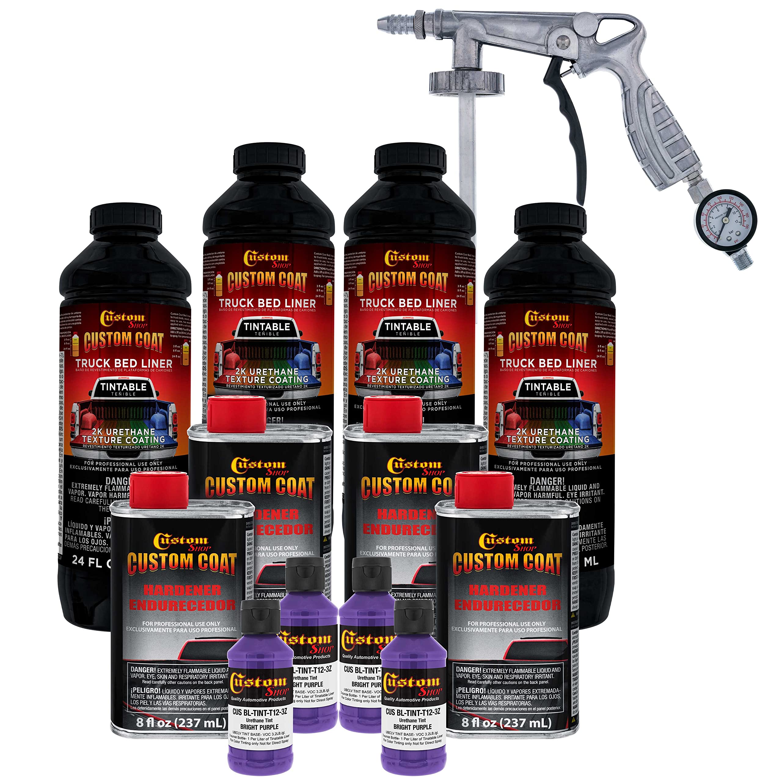 Custom Coat Bright Purple 1 Gallon Urethane Spray-On Truck Bed Liner Kit With Spray Gun And Regulator - Easy Mixing, Shake, Shoo