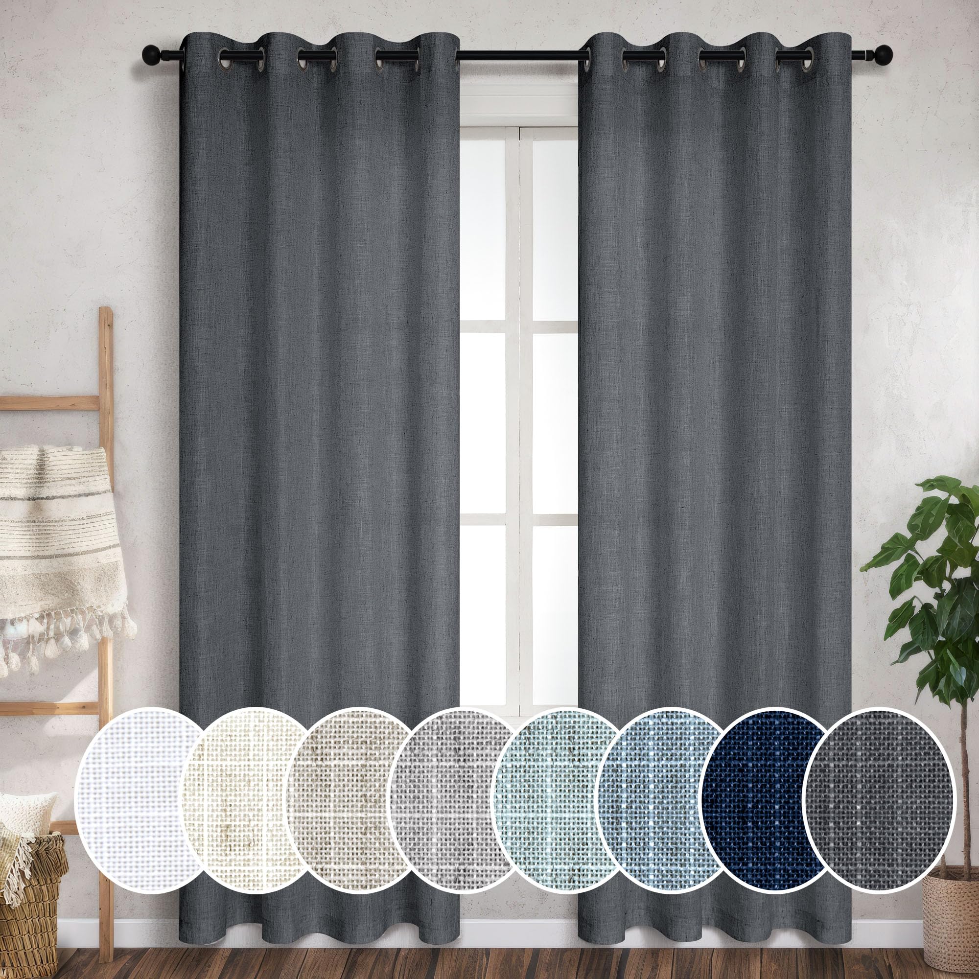 Dark Grey Curtains 108 Inches Long Set Of 2 Panels Grommet Unique Light Filtering Semi Sheer Office Curtains For Men Living Room