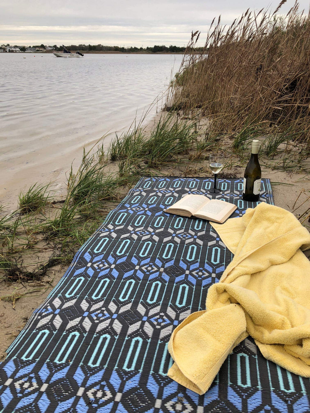 Mad Mats Geometric Outdoor Rug, Reversible Plastic Mat (6' X 9', Moroccan - Dark Periwinkle)